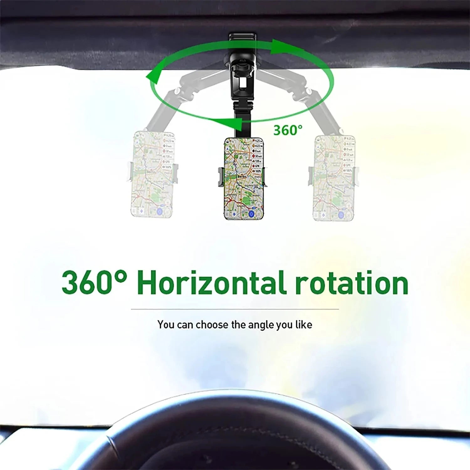 Multifunctional 360° Rotating Sun Visor Phone Holder for Car - Compatible with iPhone, Samsung, and Android Devices