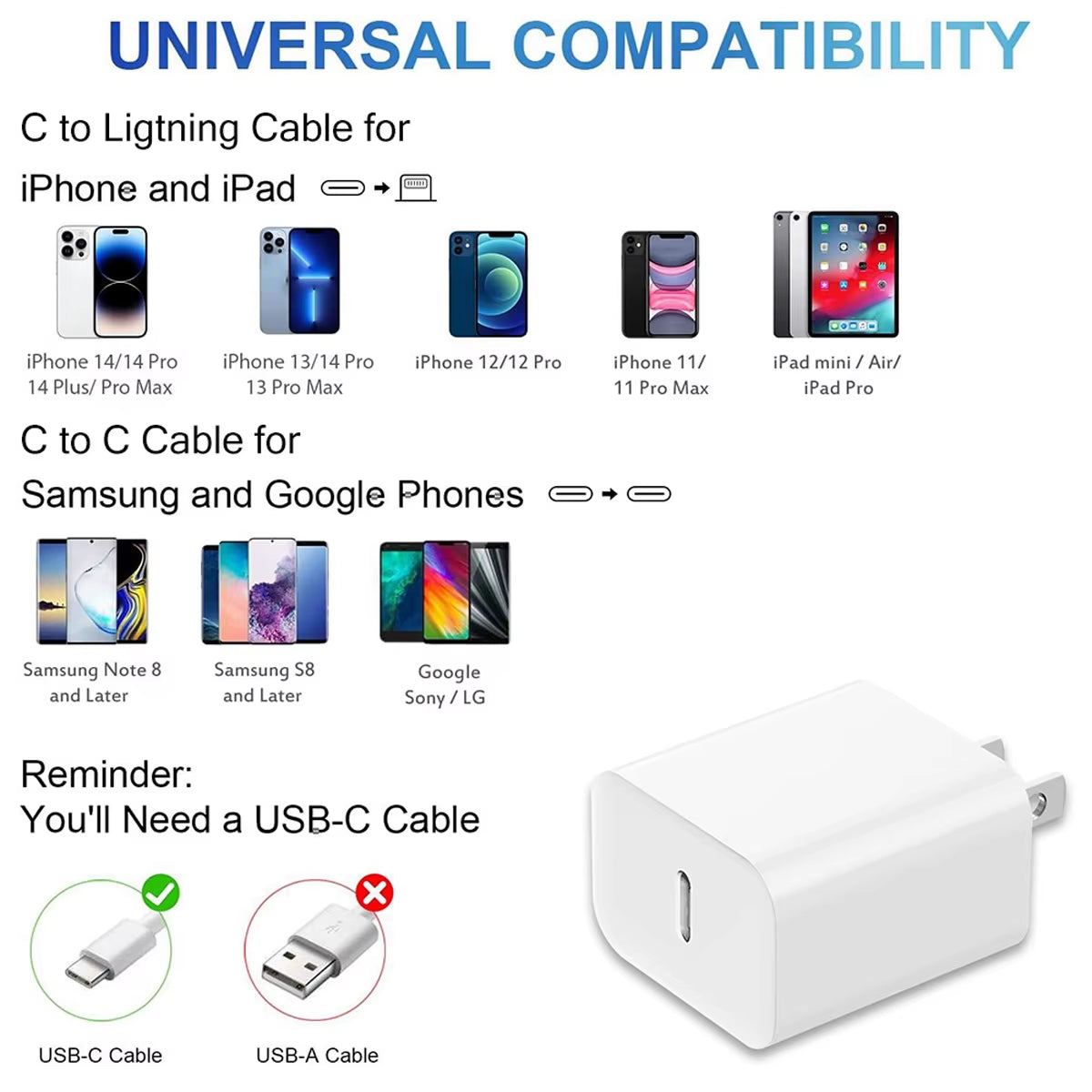 30W Fast Charger Set USB C Port Wall Charging 3.3Ft Type-C Braiding Data Cable for Iphone 16 15 Pro Max plus Ipad Samsung Xiaomi