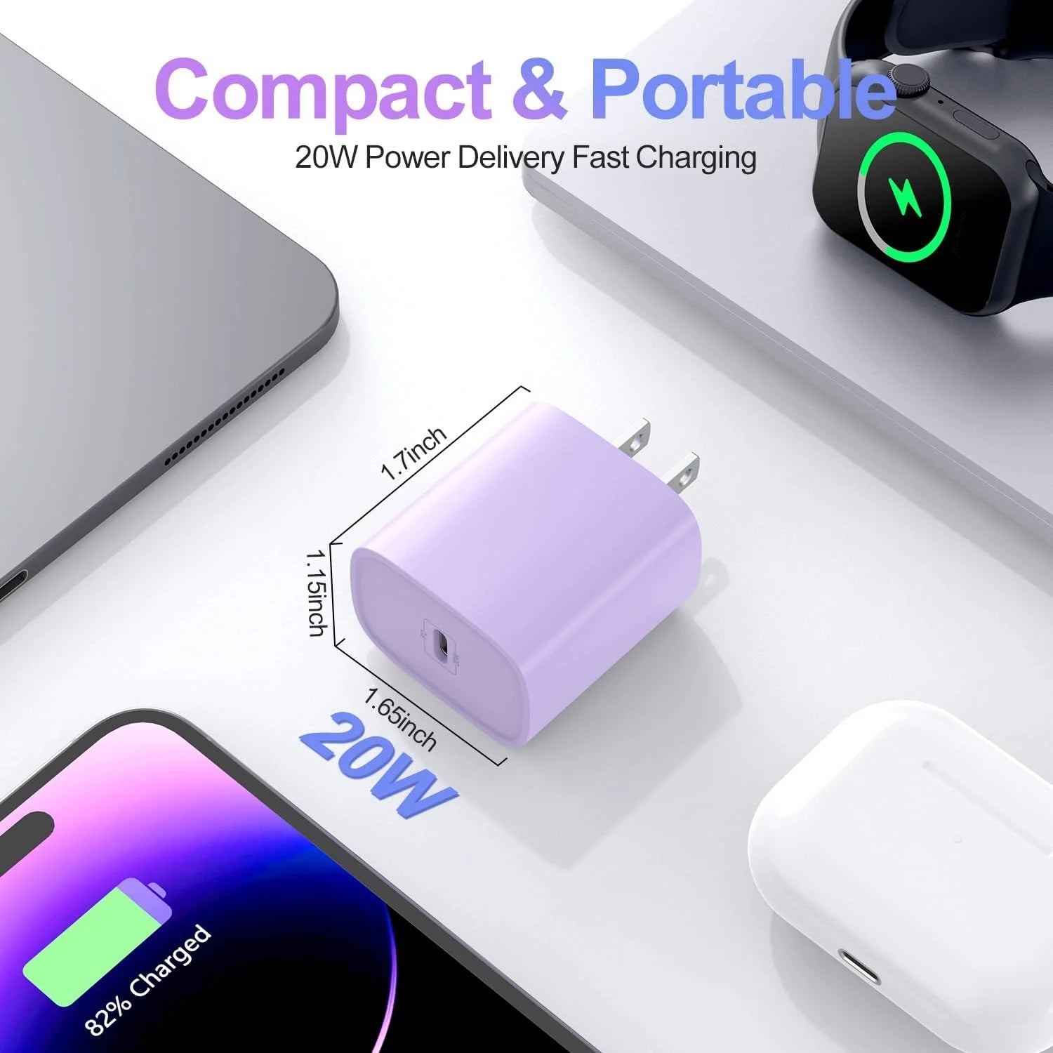 Iphone Charger [Apple Mfi Certified] 2 Pack 20W PD USB C Wall Charger with 6Ft Fast Charging Cables Compatible with Iphone 14/13/12/11 Purple
