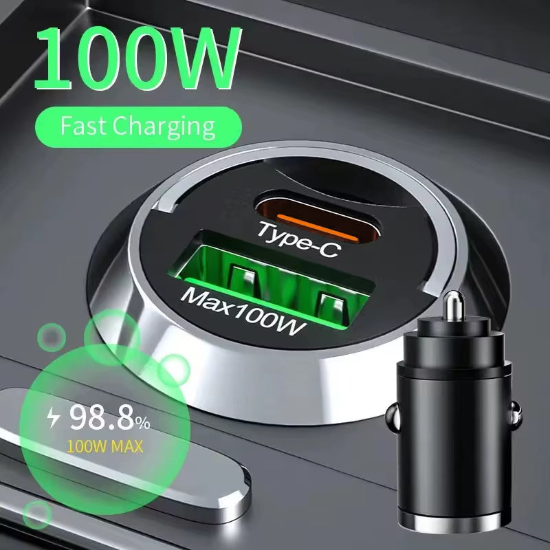 100W USB Car Charger Dual Ports Fast Charging Car Phone Charger for Iphone Samsung Xiaomi Quick Charge 3.0 Type C Charger in Car