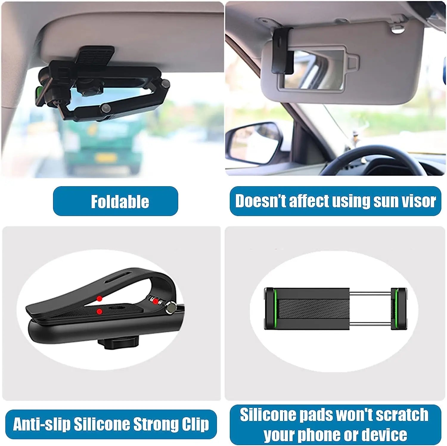 Multifunctional 360° Rotating Sun Visor Phone Holder for Car - Compatible with iPhone, Samsung, and Android Devices