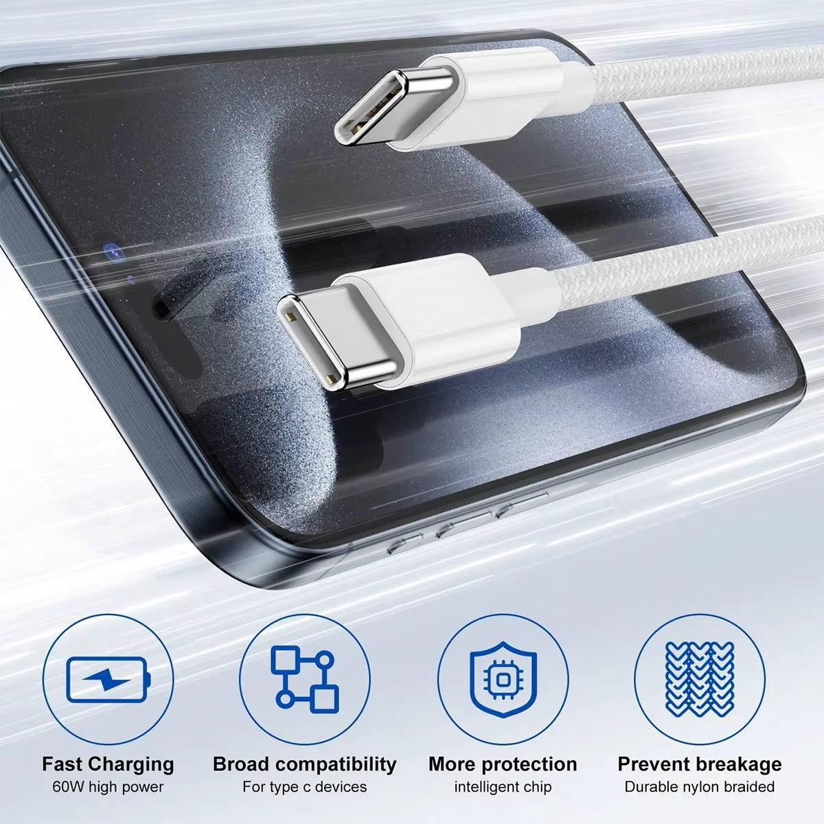 30W Fast Charger Set USB C Port Wall Charging 3.3Ft Type-C Braiding Data Cable for Iphone 16 15 Pro Max plus Ipad Samsung Xiaomi