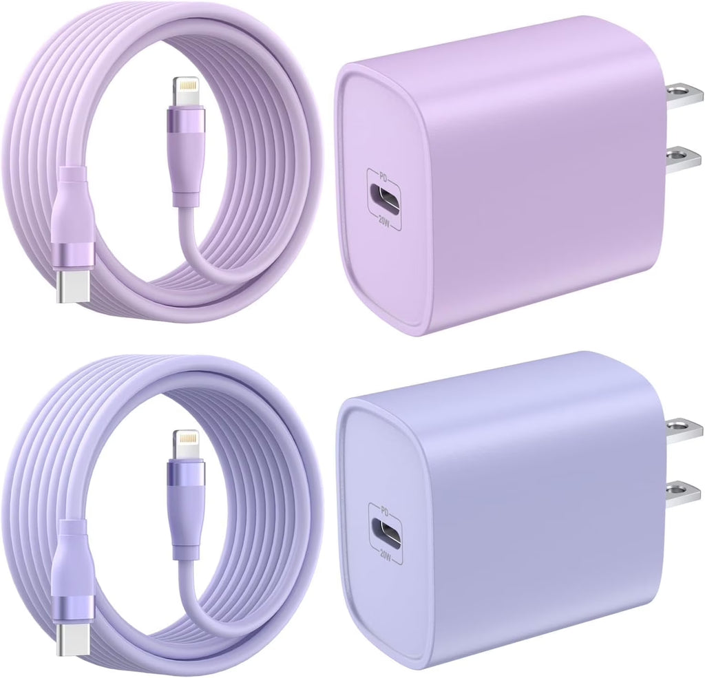 Iphone Charger [Apple Mfi Certified] 2 Pack 20W PD USB C Wall Charger with 6Ft Fast Charging Cables Compatible with Iphone 14/13/12/11 Purple